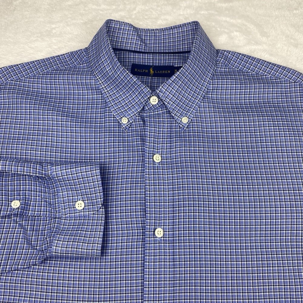 Ralph Lauren Dress Shirt Mens XL Blue Checks Long Sleeves Lightweight